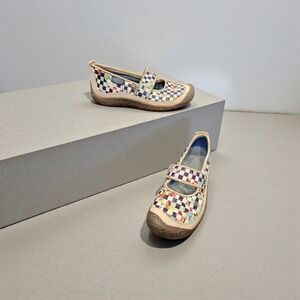 KEEN Mary Jane Flats Woven Checkerboard Print Hook and Loop Women Size 7.5